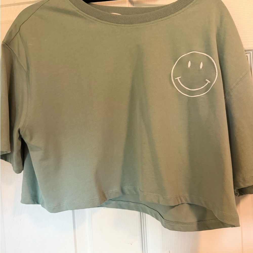Newbury Kustom Sage Green Smiley Crop Top